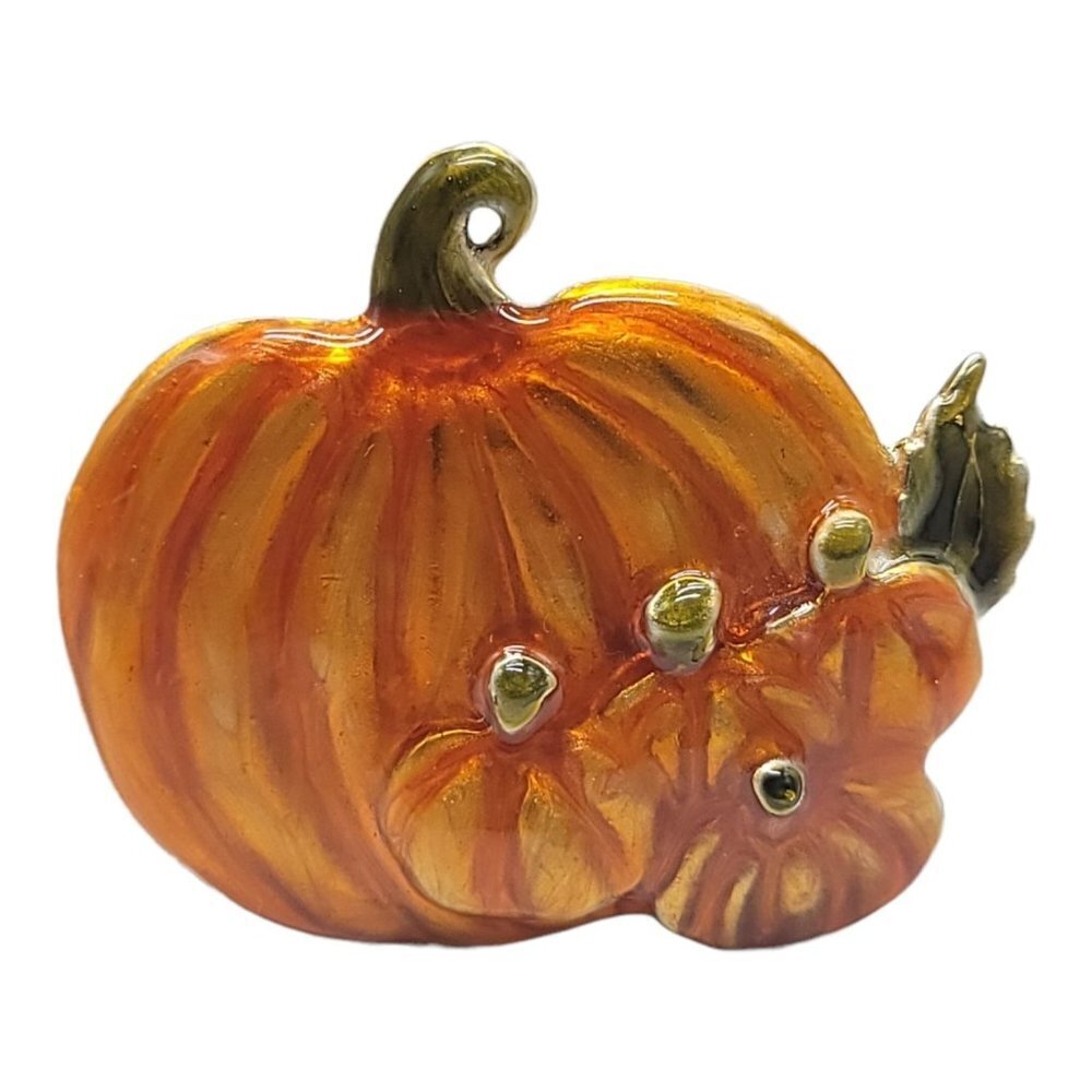 Orange Enamel Pumpkin Patch High End Halloween Fa… - image 1